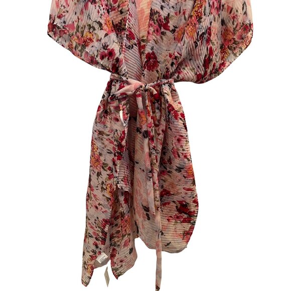 Francesca's Floral Sheer Wrap Kimono OS With Tie Waist Lightweight Cardigan - Picture 3 of 4